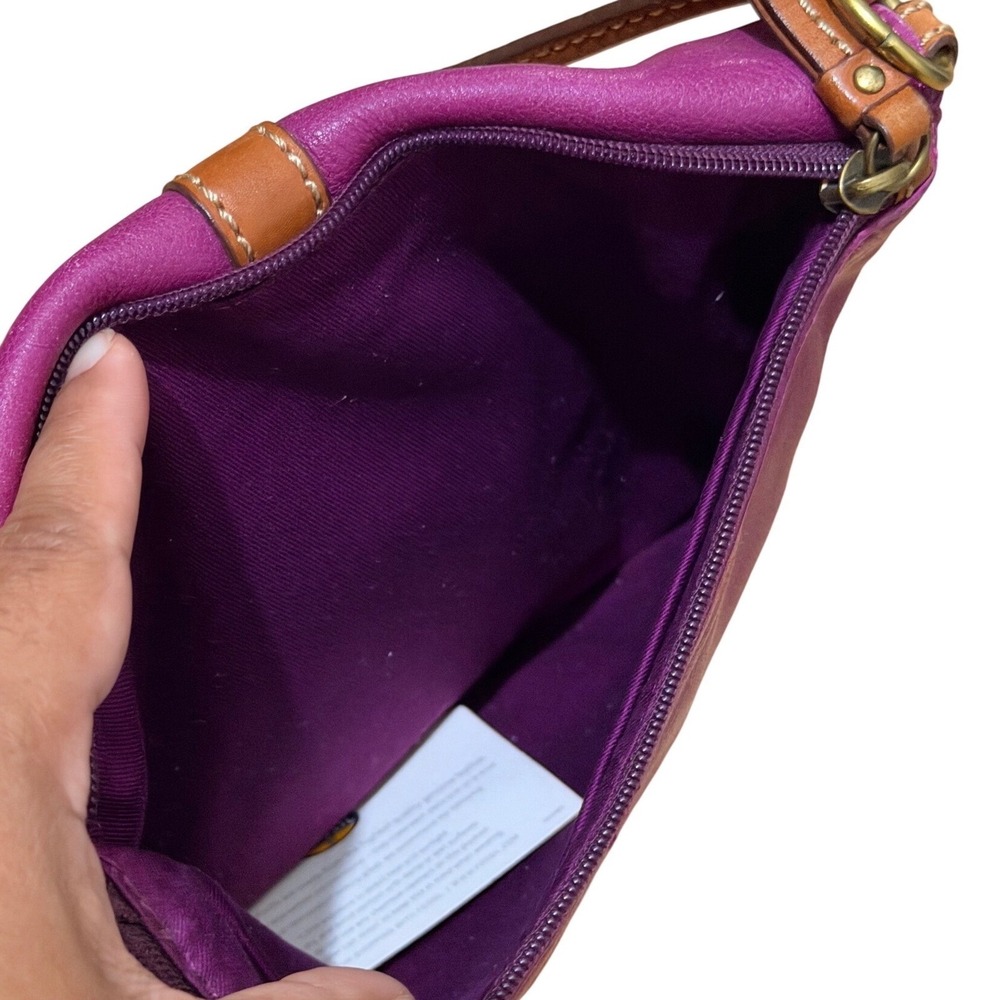 Fossil Purple Leather Crossbody Bag Tan Trim Buckle Flap SHB1045 VINTAGE - Picture 8 of 14